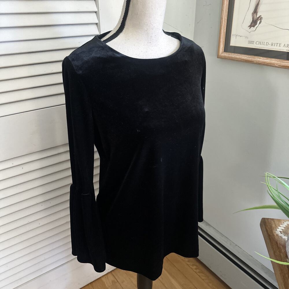 Vintage Calvin Klein Top Womens XS Black Velvet Bell Sleeve Witchy Whimsigoth